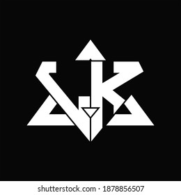 Monograma del logotipo LK aislado con plantilla de diseño de forma triangular en fondo negro