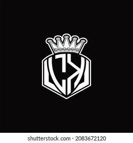 Monograma del logotipo LK con forma de emblema de lujo y plantilla de diseño de corona sobre fondo negro