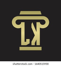 LK Logo monogram with pillar style design template with gold colors