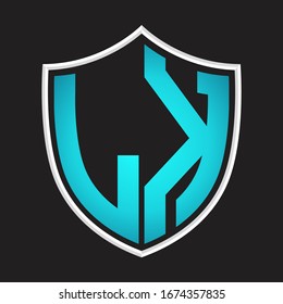 LK Logo monogram with shield shape isolated blue colors on outline design template