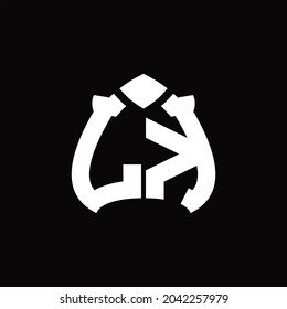 LK Logo monogram with spade shape design template on black background