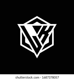 LK logo monogram with triangle and hexagon shape combination isolated on back and white colors