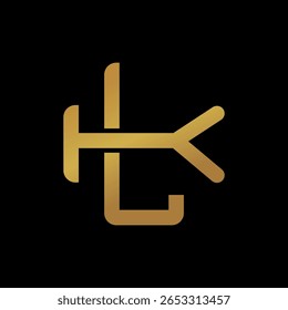 Logotipo do monograma LK em ouro sobre fundo preto com simetria geométrica. Perfeito para marcas de luxo, identidade corporativa e logotipos de negócios premium.