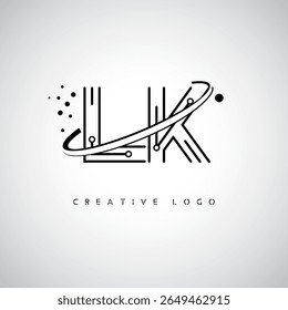 Logotipo de Monograma de Órbita LK - Marca de Letra Mínima Futurista com Linha de Arte Circular, Pontos Inspirados na Tecnologia e Conceito de Movimento Espacial para Identidade de Marca Moderna