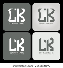LK polygon, hexagon, flat and simple letter logo set in one artboard. LK minimalist and classic logo.
