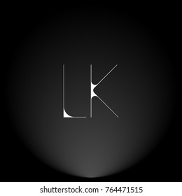 LK White thin minimalist LOGO Design with Highlight on Black Background.