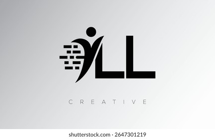 LL Creative Digital Monogram Logo – Futuristic Letter mark Design Featuring Human Shape, Pixel Motion and Minimal Tech Style for Innovative Branding Identity