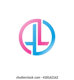 LL initial letters looping linked circle logo blue pink