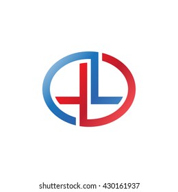 LL initial letters looping linked ellipse logo red blue