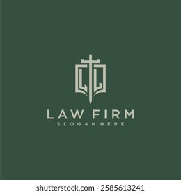 LL initial monogram for law firm with sword and shield logo image