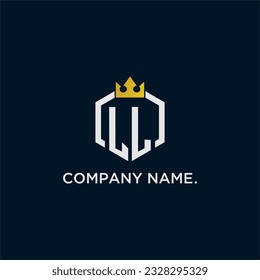 LL initial monogram logo design for hexagon style  crown elegant image