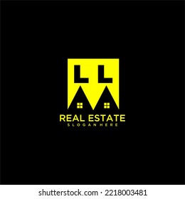 LL initial monogram logo real estate in square style design