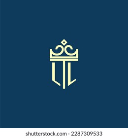 LL initial monogram shield logo design for crown vector image