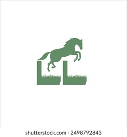 Logotipo de las iniciales LL con un caballo verde y un fondo blanco