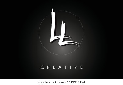 LL L L Brushed Vector Letter Logo Design with Creative Modern Brush Lettering Texture and Hexagonal Shape. Brush Letters Design Logo Vector Illustration.