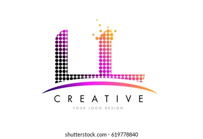 LL L Dots Letter Logo Design with Magenta Bubble Circles and Swoosh