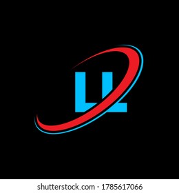 LL L L letter logo design. Initial letter LL linked circle uppercase monogram logo red and blue. LL logo, L L design. ll