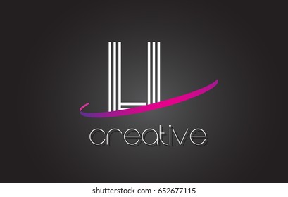 LL L Letter Logo with Lines Design And Purple Swoosh Vector Letters Illustration.