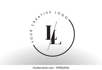 LL Letter Logo Design with Creative Intersected and Cutted Serif Font.