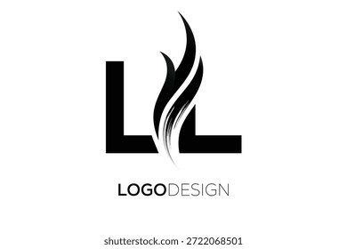 Logotipo del monograma de la letra de LL con el trazo artístico del cepillo para la identidad moderna de la marca