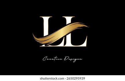 LL Letter Monogram Logo – Elegant Gold Brush Stroke Letter mark for Luxury Branding, Fashion, Boutique  Premium Identity Design
