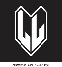 LL Logo monogram with emblem line style isolated on black background