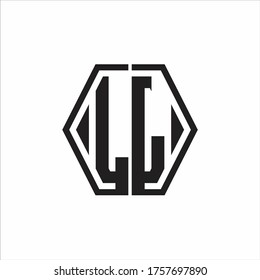 Monograma de logotipo LL con plantilla de diseño redondeado de línea hexagonal sobre fondo blanco