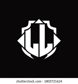 Monograma del logotipo LL con línea de protección y 3 flechas plantilla de diseño de forma sobre fondo negro