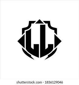LL Logo monogram with shield line and 3 arrows shape design template on white background
