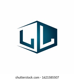 LL monogram logo with hexagon shape and negative space style ribbon design template