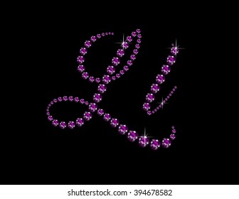 Ll in stunning Amethyst Script precious round jewels, isolated on black. Vector EPS-10 file, transparency used. 