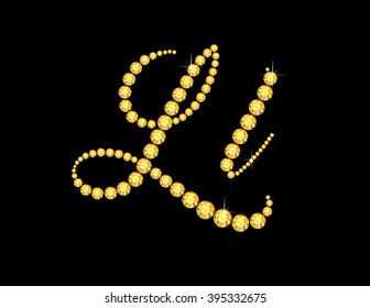 Ll in stunning Citrine Script precious round jewels, isolated on black. Vector EPS-10 file, transparency used. 