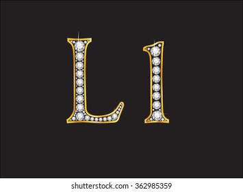 Ll in stunning diamond precious round jewels set into a 2-level gold gradient channel setting, isolated on black. Vector EPS-10 file, transparency used. 