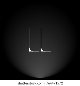 LL White thin minimalist LOGO Design with Highlight on Black Background.