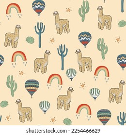 Llama alpaca animals vector seamless pattern.