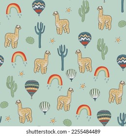 Llama alpaca animals vector seamless pattern.