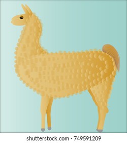 Llama, alpaca of brown color, fluffy, on a blue background