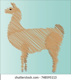 Llama, alpaca brown coloring, hatching, on a blue background