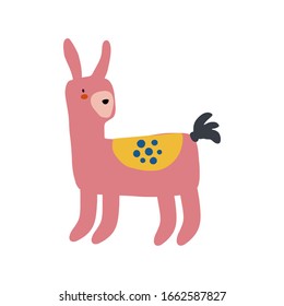 Llama or alpaca character design. Cute cartoon animal vector illustration. Abstract icon for baby posters, art prints, fashion apparel or stickers.