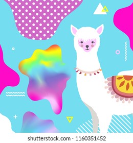 Llama or alpaca colorful background vector illustration. Llama animal poster design. Llama art print. Wallpaper, fabric, textile, wrapping paper design