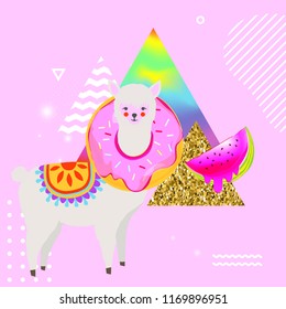 Llama or alpaca colorful background vector illustration. Llama animal poster design. Llama art print. Wallpaper, fabric, textile, wrapping paper design