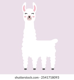 Llama alpaca. Divertido animal de alpacas. Llama linda o carácter lanudo de la alpaca. Pequeña llama linda feliz