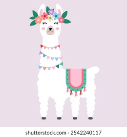 Llama alpaca. Divertido animal de alpacas. Llama linda o carácter lanudo de la alpaca. Pequeña llama linda feliz