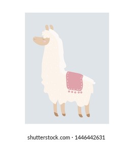 Llama Alpaca. Hand drawing flat doodles vector Illustration