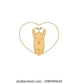 Llama or Alpaca head logo vector. With natural leaf in head. Smiling face as friendly animal. For Mascot brand livestock farm, product. Apply to web site, application part design