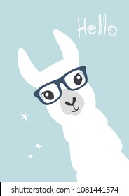 Llama Alpaca. Hello card. Vector illustration