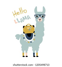Llama Alpaca. Hello card. Vector illustration