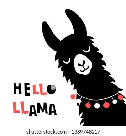 Llama Alpaca. Hello Llama card. Vector illustration