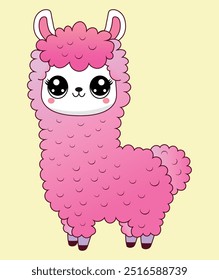 llama, alpaca illustration in pink tones