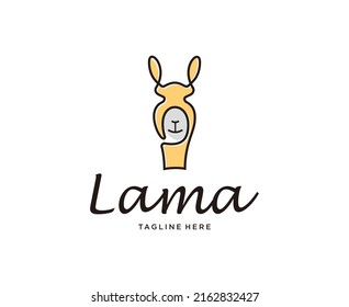 Diseño del logotipo del lama de Llama alpaca con plantilla de vectores de línea